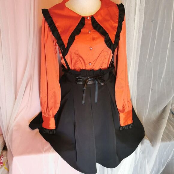 MA*RS Outfit Small Jirai Kei Set Black Red Goth Halloween Blouse Skirt Cosplay - Picture 1 of 7